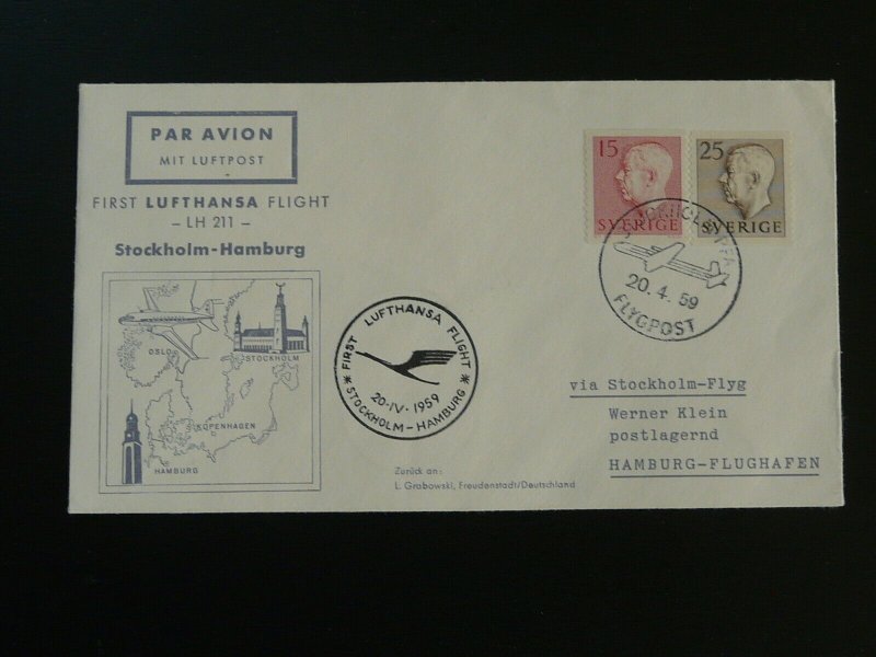 first flight cover Lufthansa 1959 Stockholm Sweden to Hamburg 92186