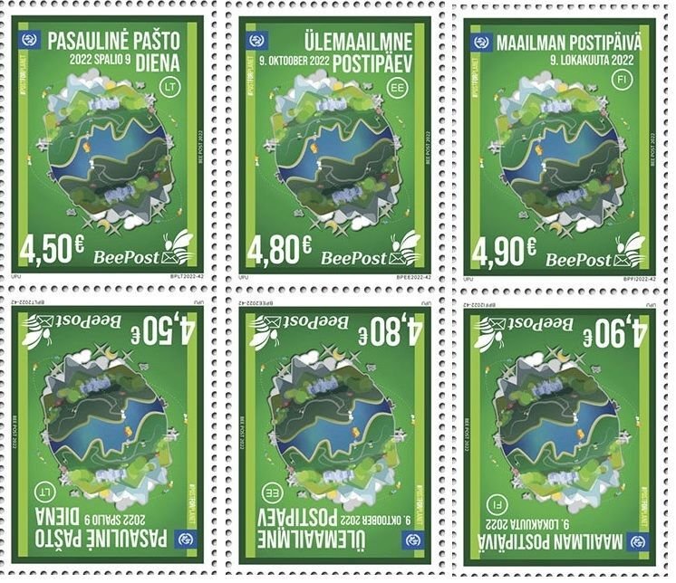 Estonia Lithuania Finland 2022 World Post Day joint issue BeePost set tet-beshes