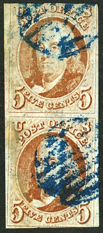 U.S. #1 USED PAIR BLUE CANCEL