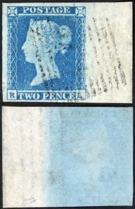 1841 2d Blue (RL) Plate 4 with SHEET MARGIN at right SUPERB