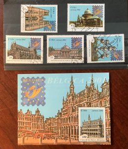 Cuba 2001 Scott 4145-4150 set of 5 + sheetlet CTO - Stamp Exhibition, Brussels
