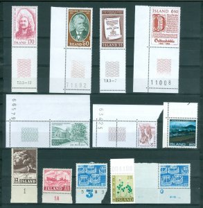 Iceland.  Lot 12 Different Mnh. With Margin Plate Number. 1948-1980is.
