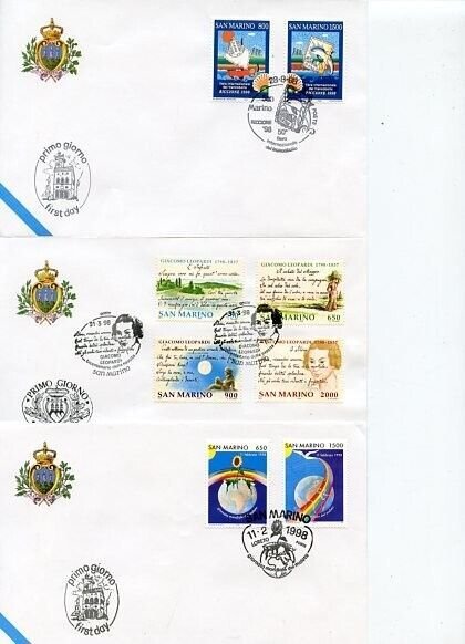 SAN MARINO GROUP OF SIX  1998 OFFICIAL FIRST DAY COVERS 