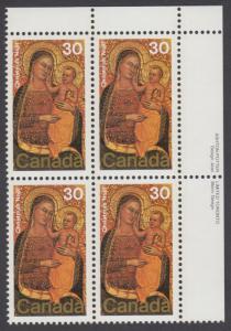 Canada - #775 Christmas Plate Block - MNH