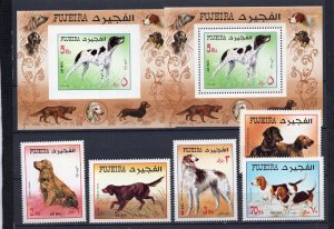 FUJEIRA 1970 DOGS SET OF 5 STAMPS PERF. & 2 S/S PERF. & IMPERF. MNH