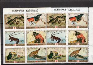 MANAMA 1971 JAPANESE PAINTINGS/ANIMALS 2 SHEETS OF 6 STAMPS PERF. & IMPERF. MNH