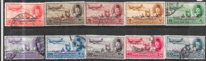 Egypt #C53-C62  King Farouk,Delta Dam and DC-3 Plane overprints  (U) CV $15.15