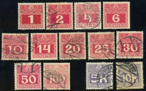 Austria #J34-J44 #J45-J46 Postage Due Stamps Europe 1910-1913 Used