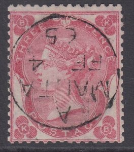 SG 76 3d bright carmine. Very fine used with a Malta, Feb 4th 1865 CDS