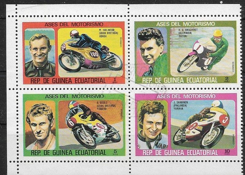 REPUBLICA DE GUINEA ECUATORIAL - 1976 Motorcycle Aces Block of 4  MNH