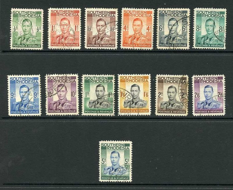 Southern Rhodesia SG40/52 Set of 13 (2/- tone spots) Cat 25 pounds 