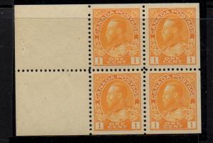 Canada Sc 105a 1922 1c yel G V Admiral stamp bklt pane of 4