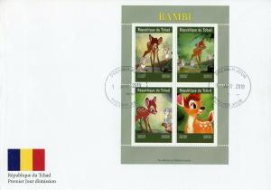 Disney Stamps Chad 2019 FDC Bambi Rabbits Deer Cartoons Animation 4v M/S