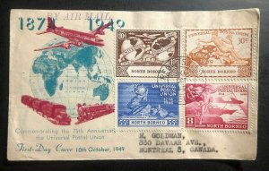 1949 North Borneo First Day Cover FDC To Canada Universal Postal Union 75th