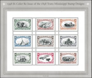 US 3209 Bi-Color Re-Issue 1898 Trans-Mississippi sheet 9 MNH 1998