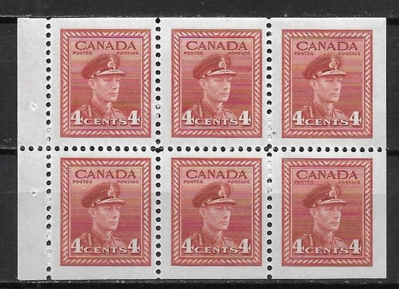 Canada 254a 1942-3 4c KGVI MNH Booklet Pane