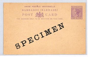 BARBADOS QV Unused Postal Stationery Card *SPECIMEN* 1½d {samwells} PJ133