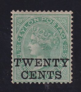 Ceylon Sc #105 (1885) 20c on 24c green Victoria Surcharged Mint H (S.G. 165)