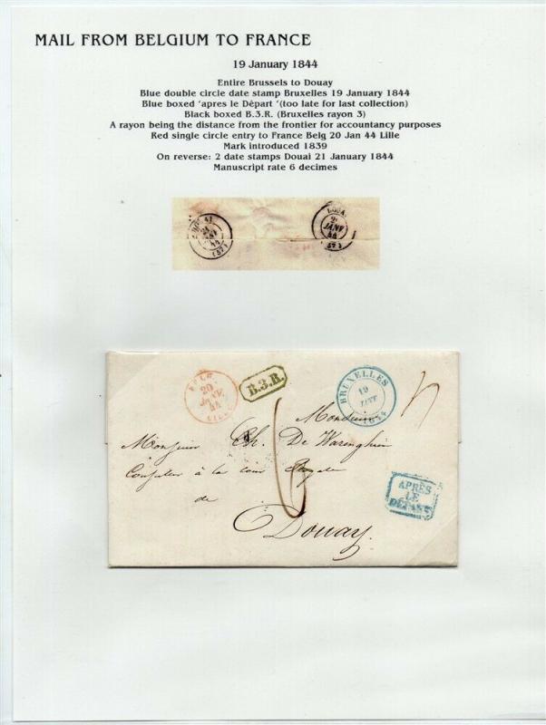 FRANCE Early Incoming LETTER/COVER 1844 fine used item Brussels - Douay