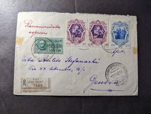 1942 Registered Express Italy Cover Bari to Genoa