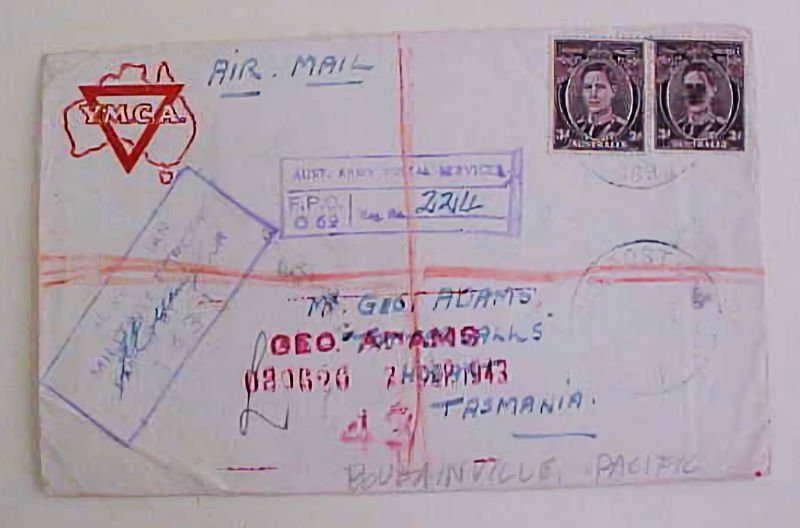 PAPUA USED on AUSTRALIA STAMPS FPO 069 REGISTERED CENSORED 1943 