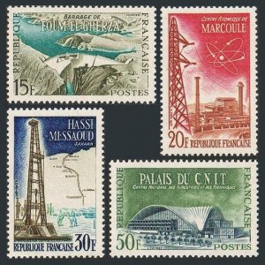 France 920-923, MNH. Mi 1247-1250. French technical achievements, 1959.Dam, Oil