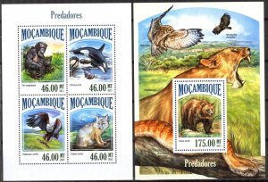 Mozambique 2013 Animals Predators Bears Fox Birds Orcs Gorillas Sheet + S/S MNH