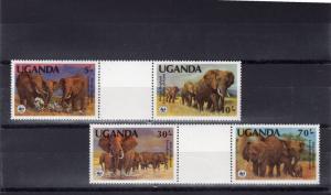 Uganda 1990 WWF Elephants Set 4 perforated inter-paneau se-tenant gutter-pairs