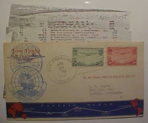 US AIRPLANE SET APR 1937 SF B/S MACAO 2 DIFF CACHETS