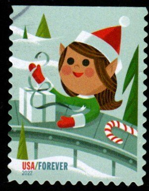 SC# 5723 - (60) - Holiday Elves - 2 of 4 - USED Single - Off Paper