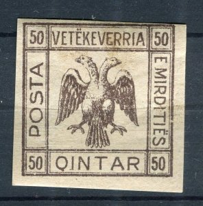 ALBANIA; 1913 Double Headed Eagle Imperf local Tax issue Mint hinged 50q.