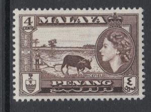 XG-Q796 MALAYA - Penang, 1957 QEII, 4C. Sepia, SG46 MNH