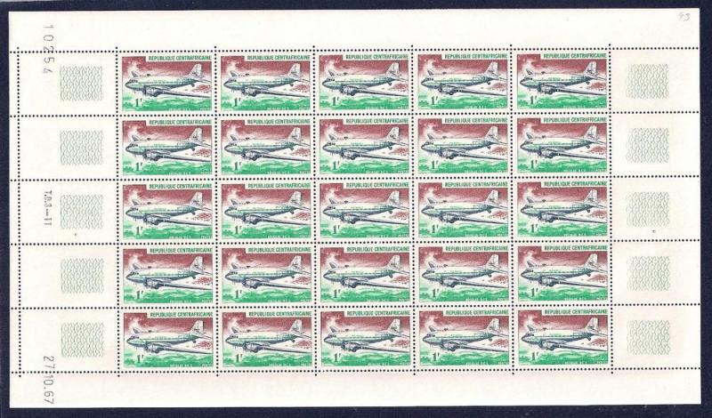 CENTRAL AFRICA Sc#93 SHEET of 25 MINT NEVER HINGED