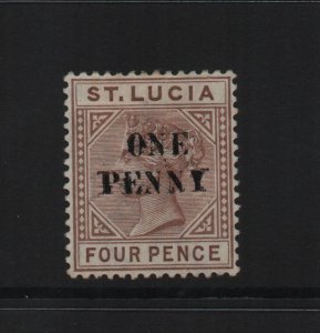 St Lucia 1891 SG55 4d One Penny overprint CA watermark die I mounted mint