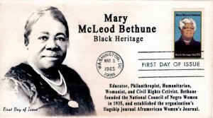 AO-2137, 1985, Mary McLeod Bethune, Add-on Cachet, First Day Cover, Standard Pos