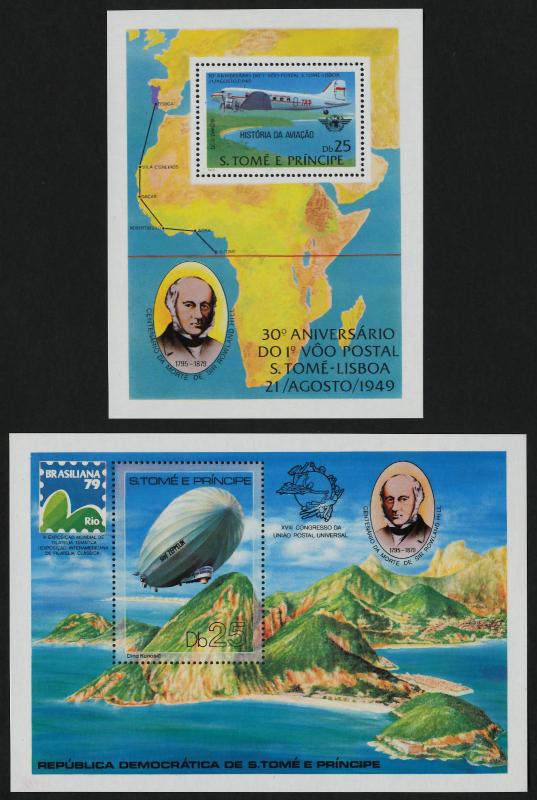 St Thomas & Principe 518-9 MNH Aircraft, Zeppelin, UPU, Rowland Hill, Map