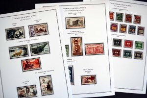 COLOR PRINTED FRENCH EQT. AFRICA 1936-1958 STAMP ALBUM PAGES (30 illustr. pages)