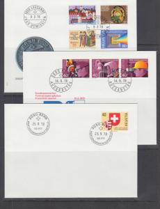 Switzerland Mi 1116/1141, 1978  issues, 3 cplt sets on 3 cacheted official FDCs