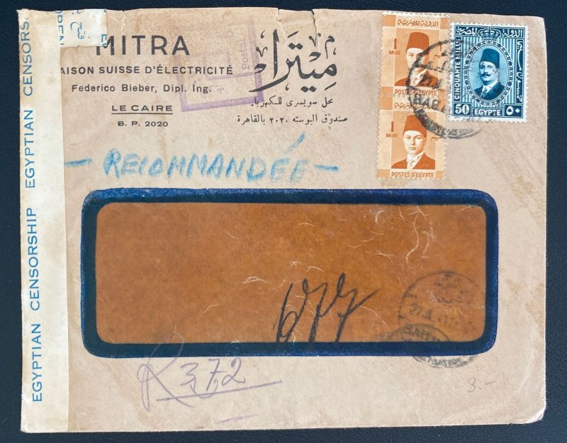 1941 Le Cairo Egypt Censored Window Cover To Geneva Switzerland