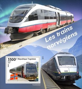 TOGO - 2022 - Norwegian Trains - Perf Souv Sheet  - Mint Never Hinged