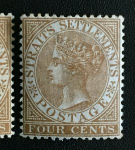 MALAYA Straits Settlement 1883-91 QV 4c Deep Brown CA MLH SG#64a M3518