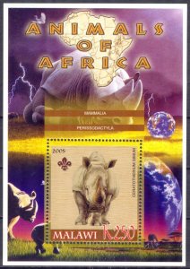 Malawi 2005 Fauna Scouting Scouts Rhinoceros S/S MNH