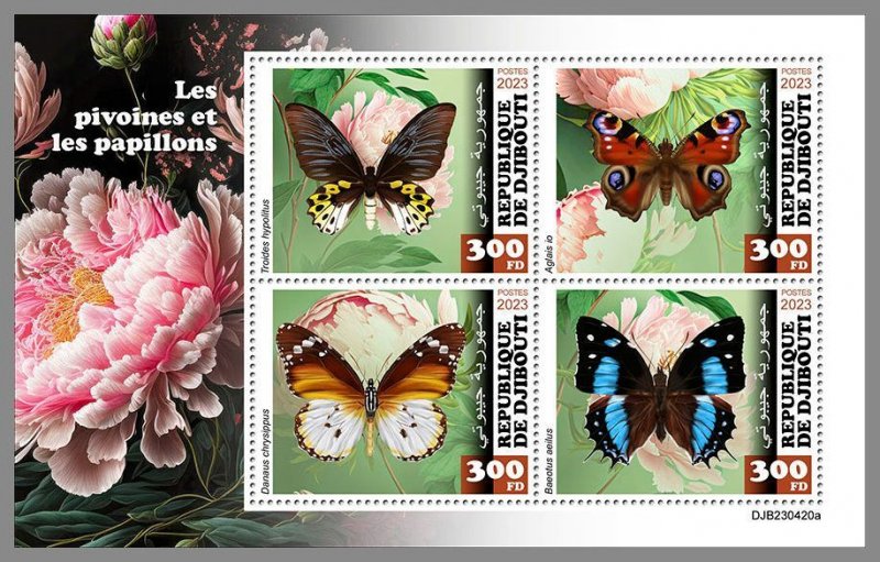 DJIBOUTI 2023 MNH IMPERF. Peonies & Butterflies M/S #420a