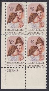 1824 Helen Keller Plate Block MNH