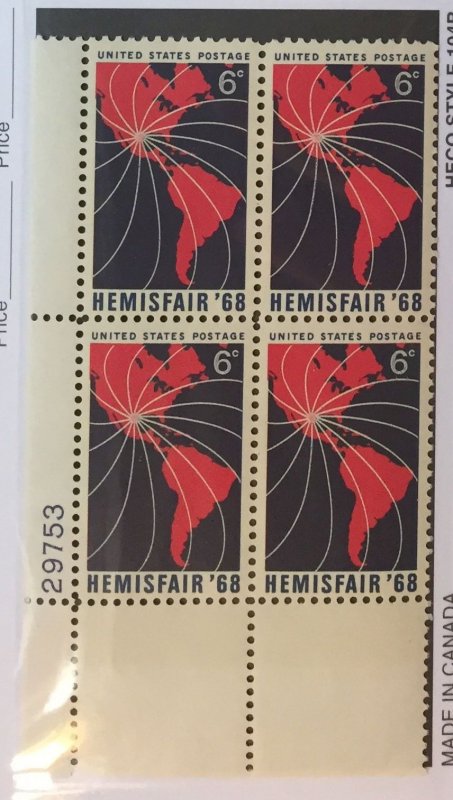 US #1340 PB (MNHOG) [Plate Block Mint No Hinge Original Gum] Hemisfair 1968