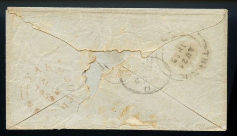 ?NOVA SCOTIA 3d to Truro, N.S. AU 13 1859 cover,  Canada