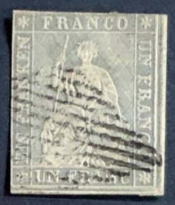 SWITZERLAND 1854 1f USED.CAT £1100 LIGHT CREASE…SEE SCANS
