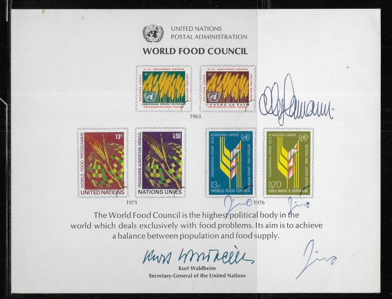 United Nations Souvenir Card Scott SC10 World Food Council Signed by Designers