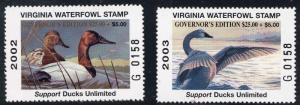 VIRGINIA  2002 & 2003 GOVERNOR STAMPS MATCHING #'S Limited Editions D103