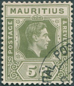 Mauritius 1938 5r olive-green SG262 used